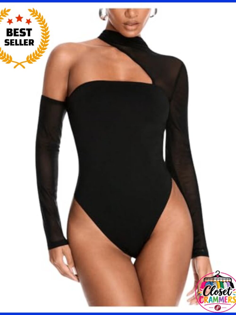 MakeMeChic Women's Mesh Bodysuit Asymmetrical Cut Out Ruched Rave Top
